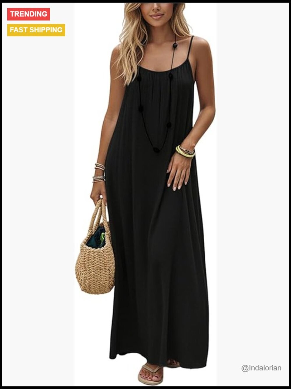 Open Back Spaghetti Strap Beach Maxi Dress Loose Flowy Vacation Sundress